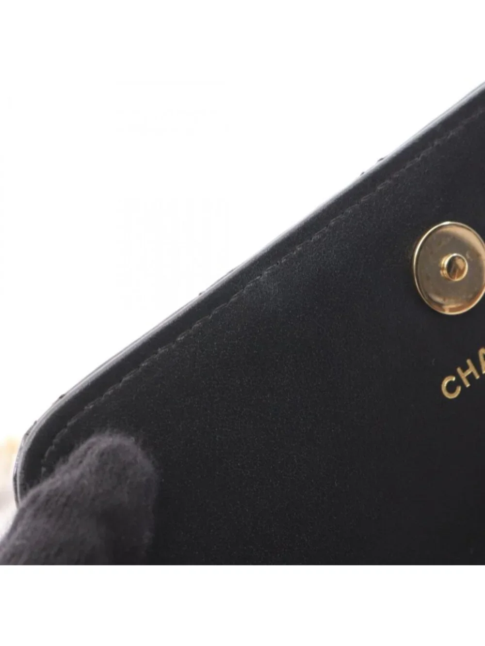 Chanel Shoulder Bag Quilted Pearl Chain Black Lambskin Wallet